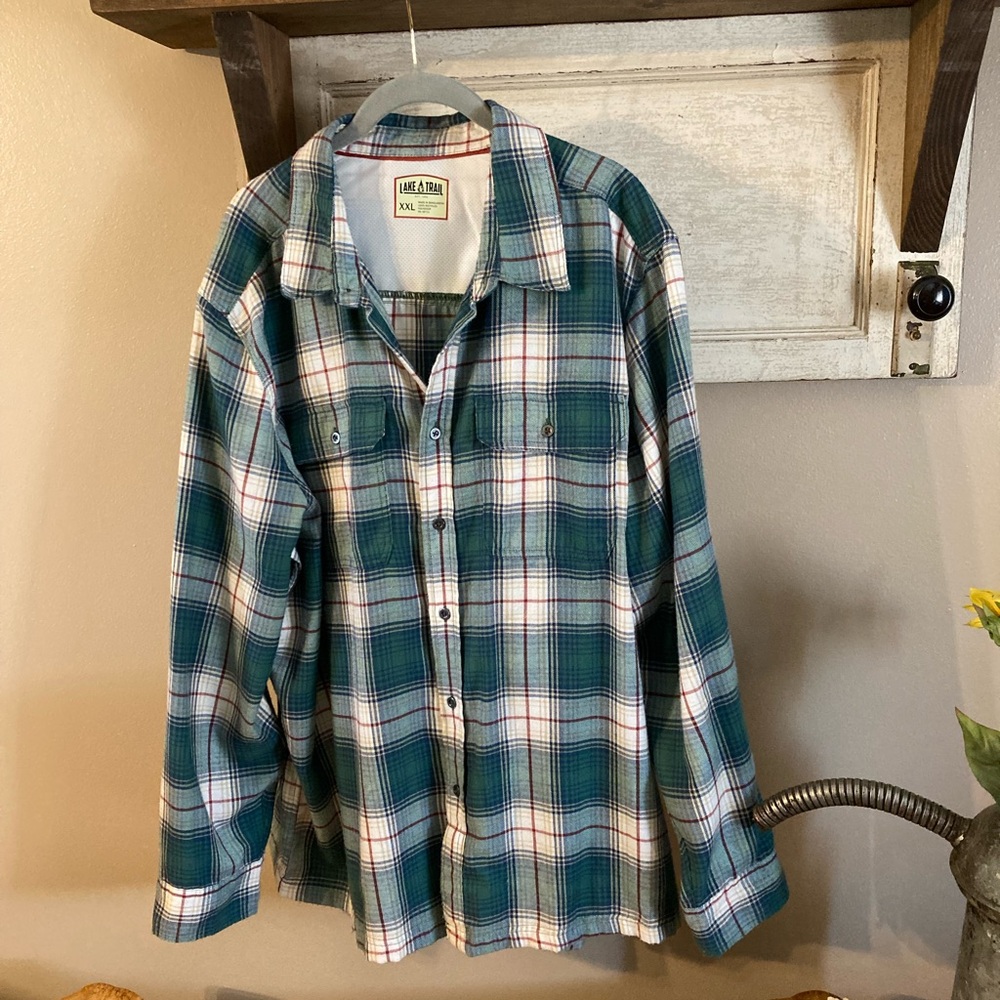 Green and Cream Casual Button Down Shirt